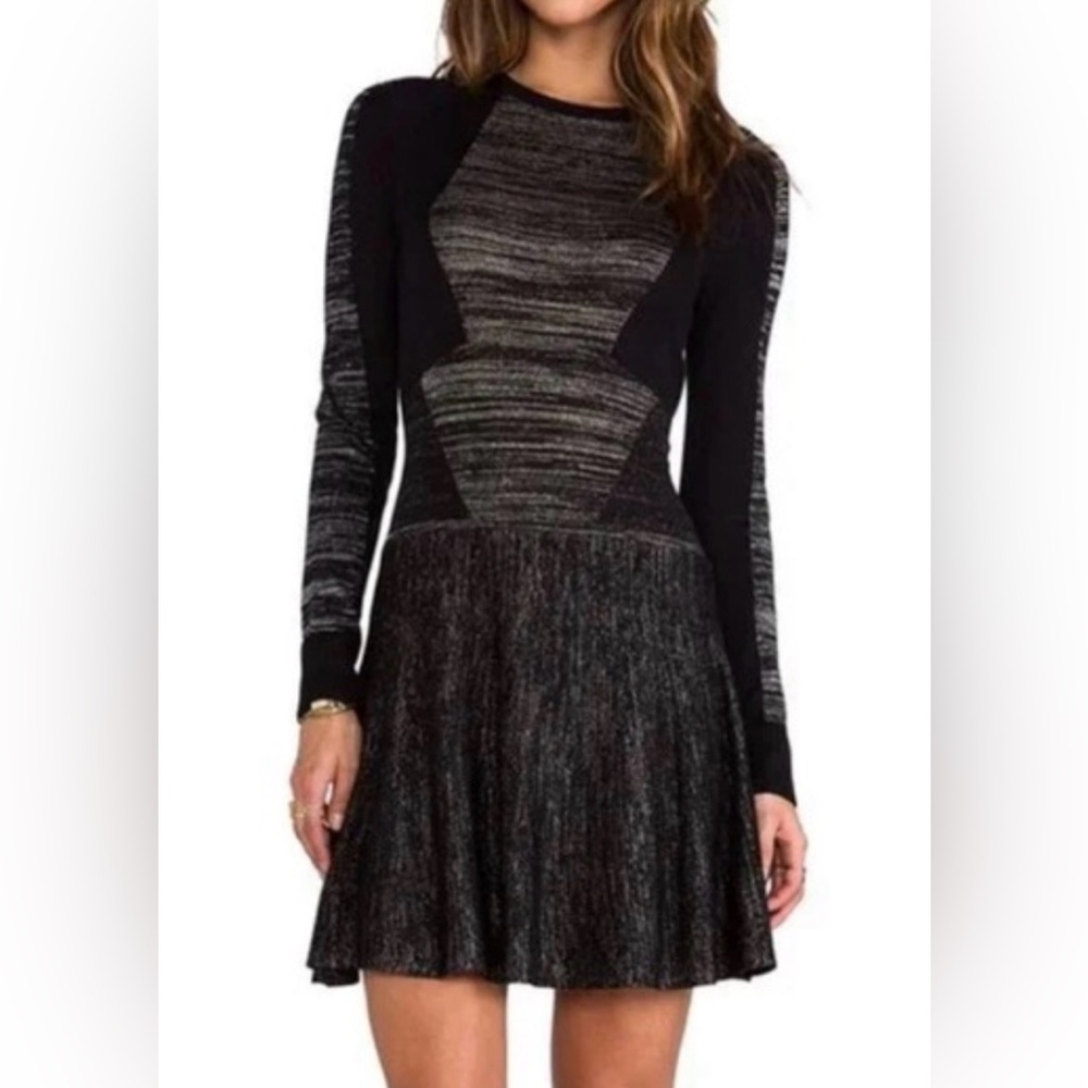 BCBGMaxAzria Black and Gray Long Sleeve Dress